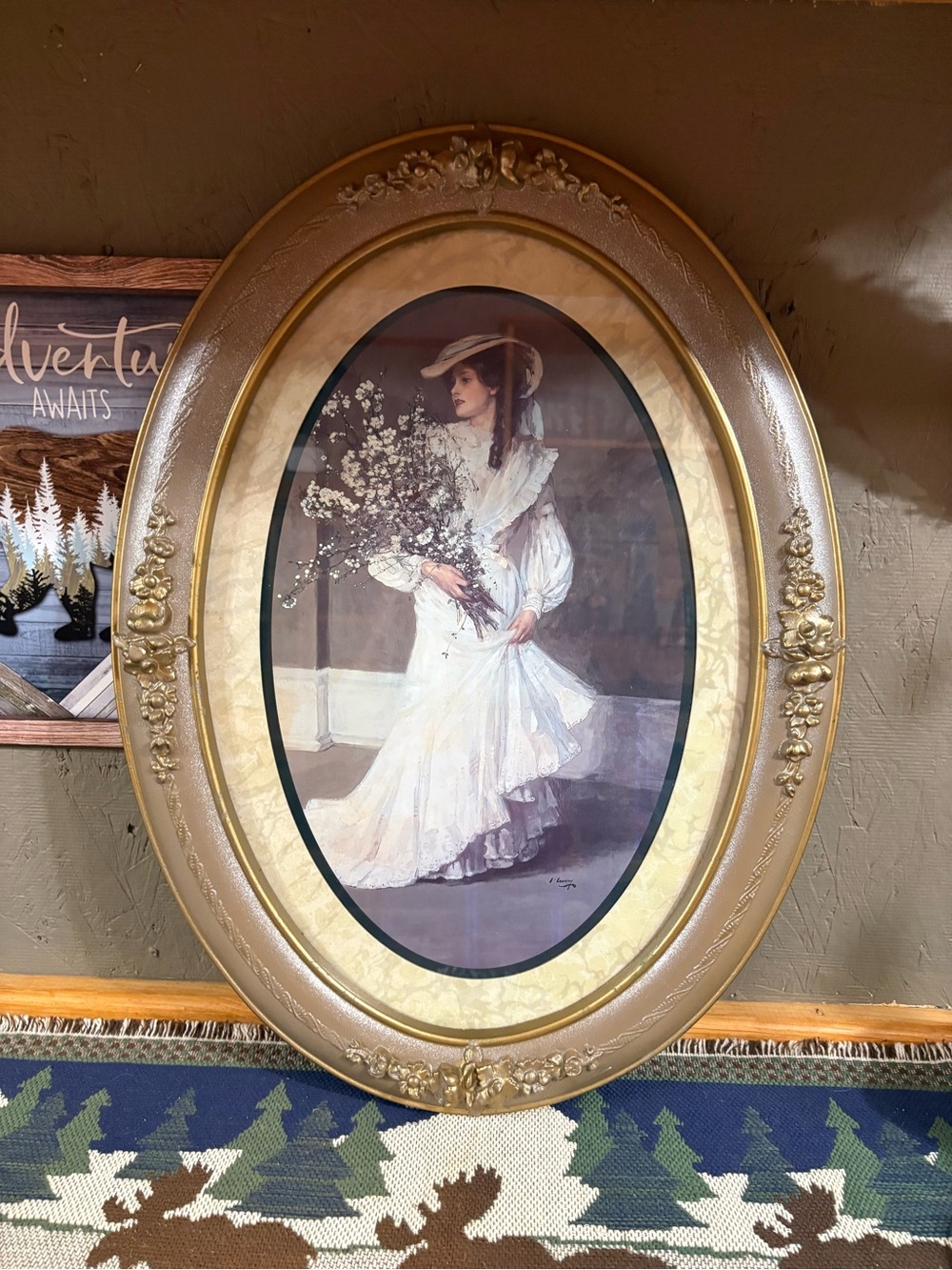 Home Interiors Vintage Oval Gold Framed Victorian Lady Art Print - Made in USA